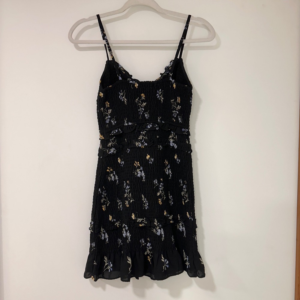 Abercrombie & Fitch Floral Smocked Mini Dress Womens SP Black Wedding Guest